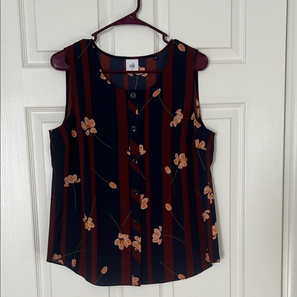 CAbi Women's Sleeveless Floral Striped Blouse - Black and Red